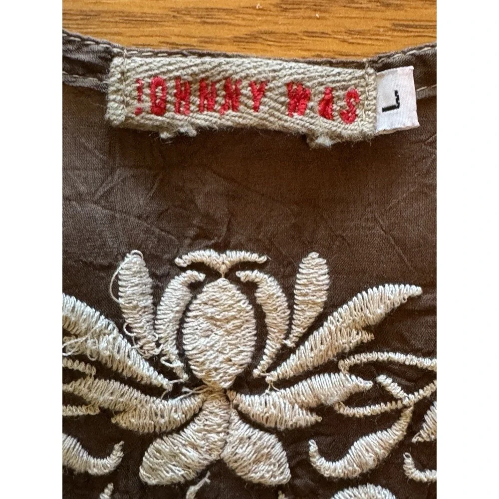 Johnny Was Tunic Size L Brown Embroidered Long Sleeve Boho Feminine Elegant Cali - Picture 7 of 10
